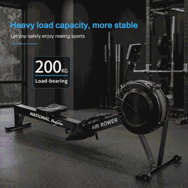 National Bodyline Air Rower Machine for Home Gym | Air Resistance Rowing Machine with Foldable Design, Chain Drive & LCD Monitor | 200kg Weight Capacity