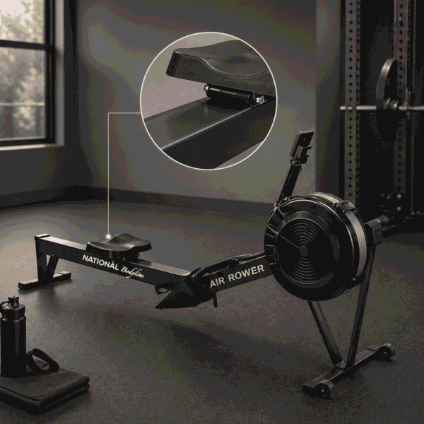 National Bodyline Air Rower Machine for Home Gym | Air Resistance Rowing Machine with Foldable Design, Chain Drive & LCD Monitor | 200kg Weight Capacity