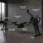 National Bodyline Air Rower Machine for Home Gym | Air Resistance Rowing Machine with Foldable Design, Chain Drive & LCD Monitor | 200kg Weight Capacity